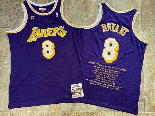 Men Los Angeles Lakers 8 Bryant Purple Career honor English embroidered version NBA Jerseys